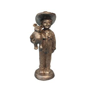 Michael Ricker Signed Pewter Little boy Sheriff Costume With Teddy Bear Statue